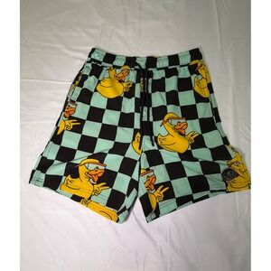 Neff Checkered Rubber Duck Swim Trunks‎ Medium Mint Black Yellow Board Shorts